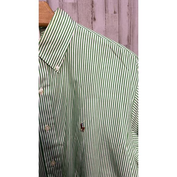 Ralph Lauren‎ Men's 16.5 Green Striped Long Sleeve Button-Up Shirt - Picture 2 of 5
